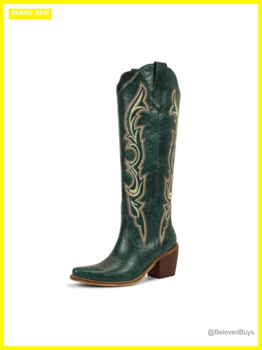 Faux Leather Knee High Cowboy Boots Snip Toe Block Heel Western